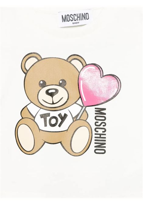 T-Shirt Bianca Moschino Teddy Bear Con Lecca-Lecca a Forma Di Cuore MOSCHINO KIDS | MDM03JLBA0010063